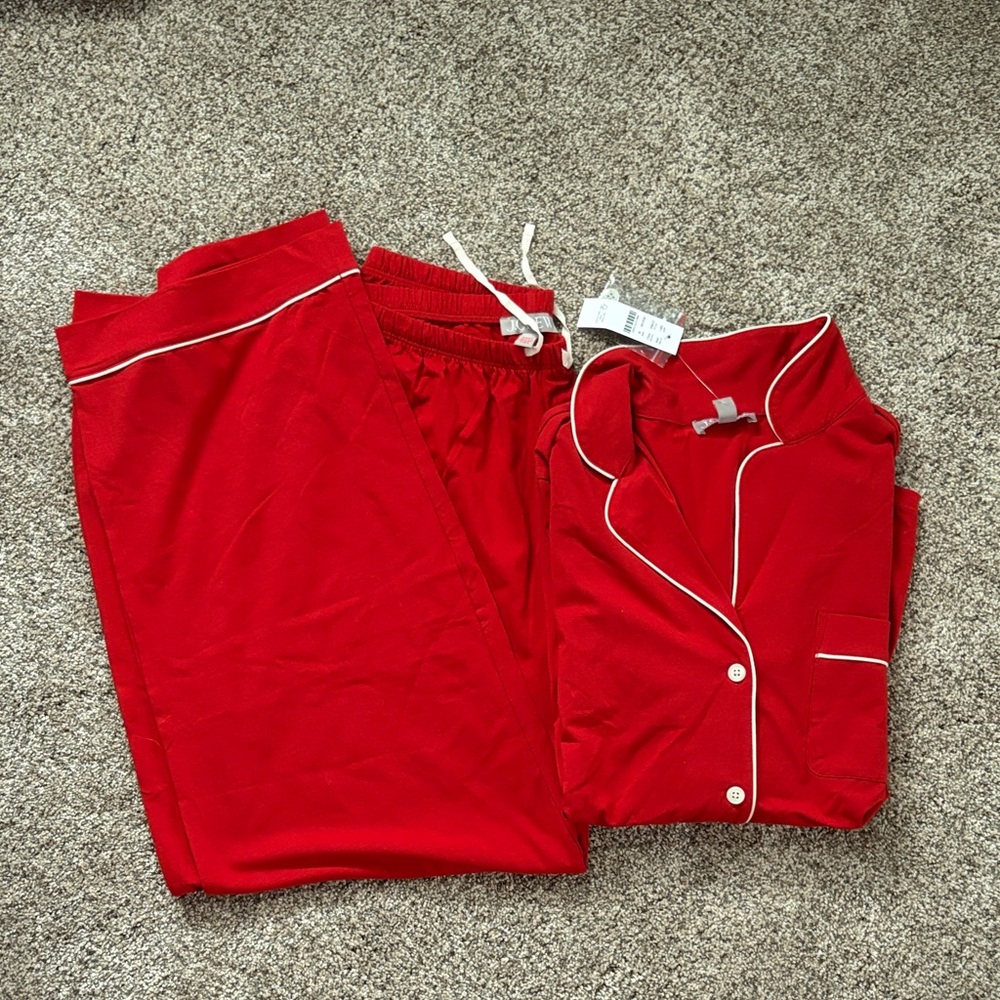 J. Crew Red Pajama Top with Cream Piping